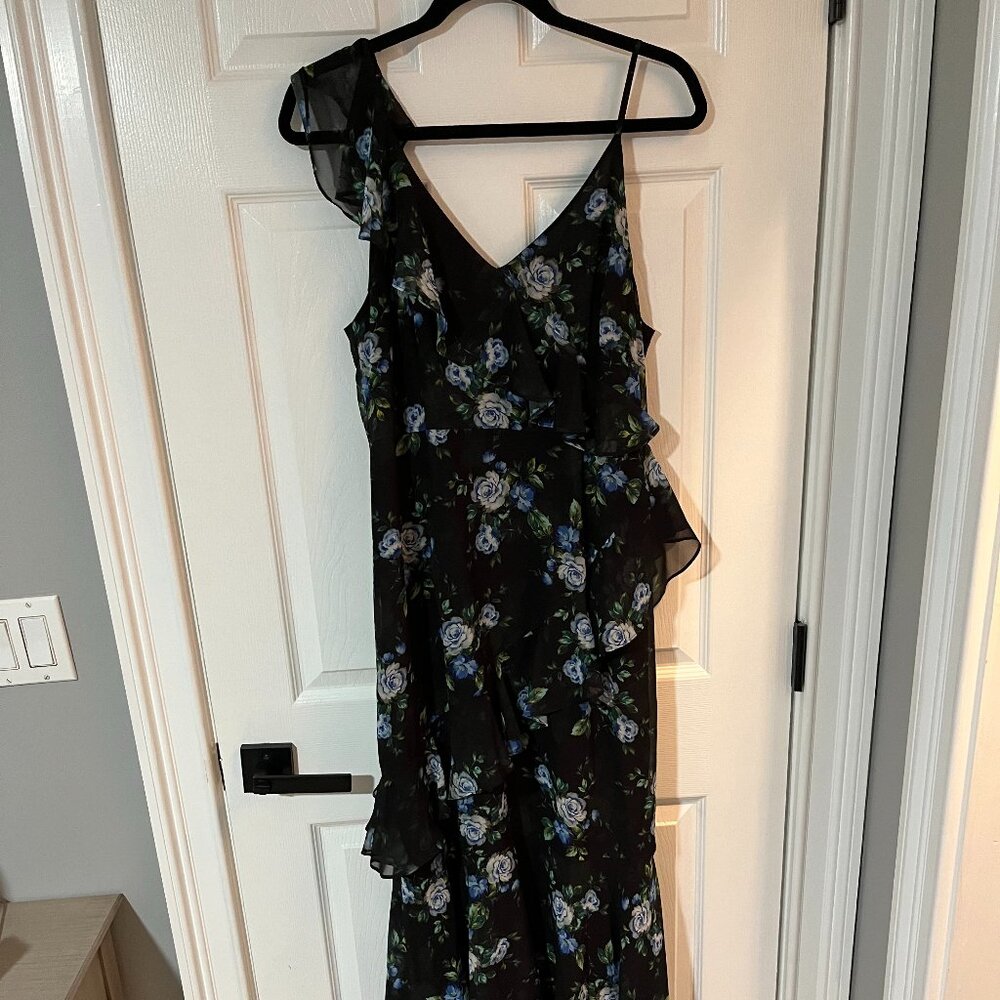 Blue and white one shoulder dress